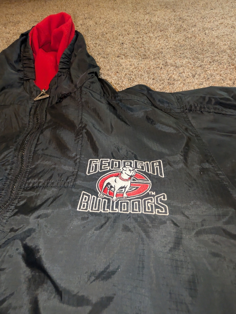 Vintage Genuine Stuff Georgia Bulldogs Fleece Lined Hooded Jacket Black Red Sz L